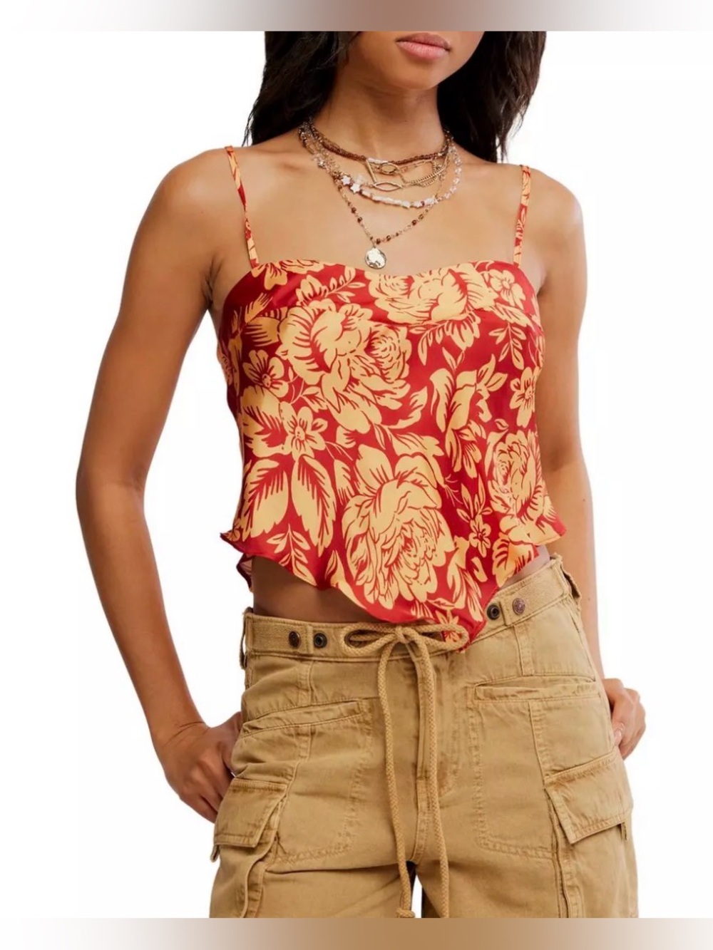 NWT Free People  Might Be Something Printed Cami Tank Top in Color: Red Combo